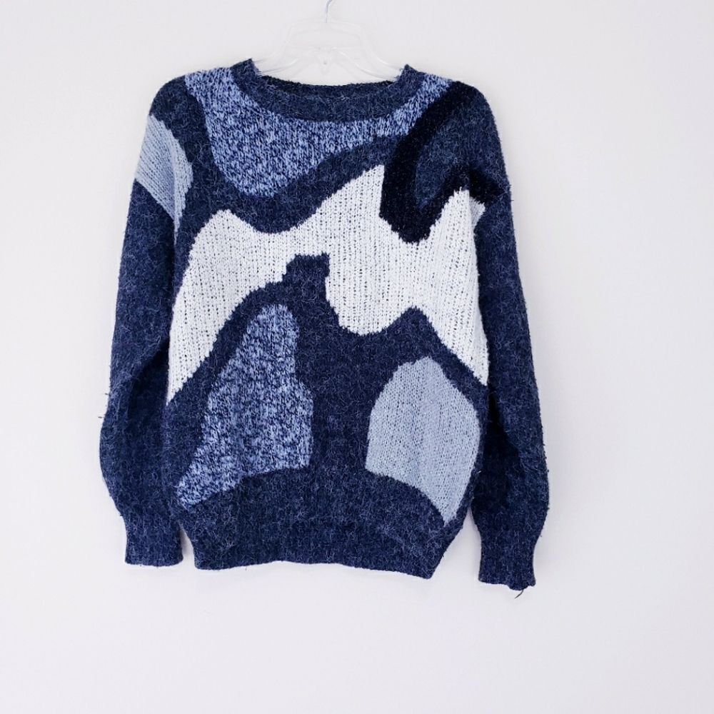 Vintage TouJours Black Gray Abstract Print 80s Sweater Size Medium